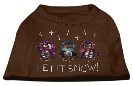 Let It Snow Penguins Rhinestone Shirt Brown XS